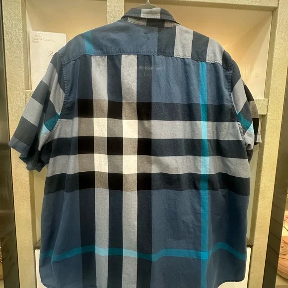 Burberry Blue and Black Plaid Button Down Shirt Size XXXL - Picture 5 of 7